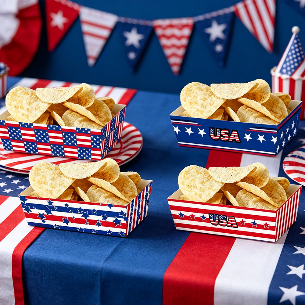 Unisex non-collapsible party snack boxes made of cardboard with patriotic stars and stripes pattern Bowlift