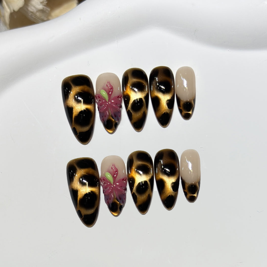 Artistic Stiletto Nail Tips with Floral Design Bowlift