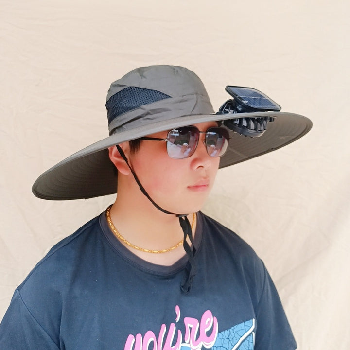 Wide-brimmed sun hat with detachable swivel solar fans and adjustable chin strap Bowlift