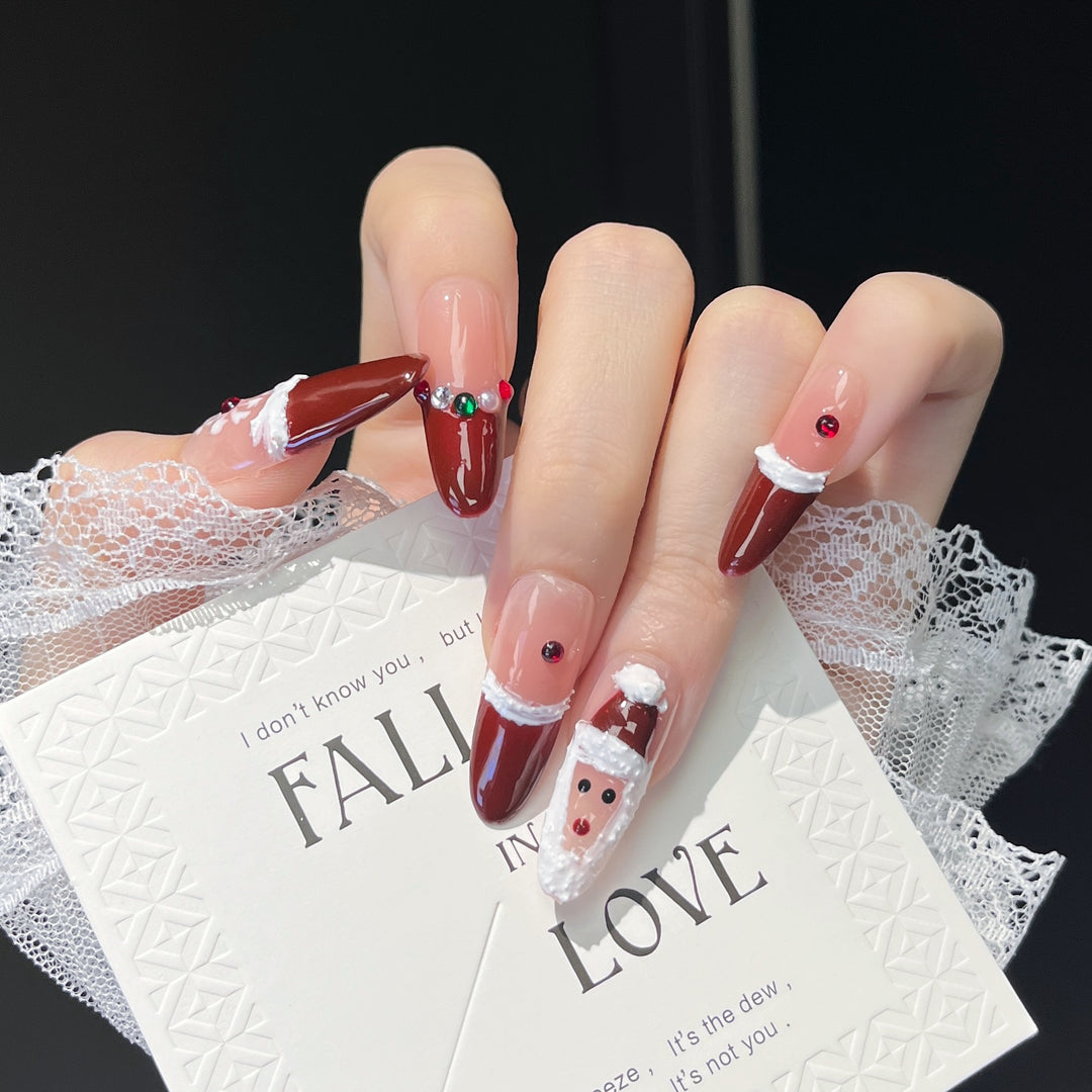 Festive Character-Themed Press-On Nail Art Bowlift