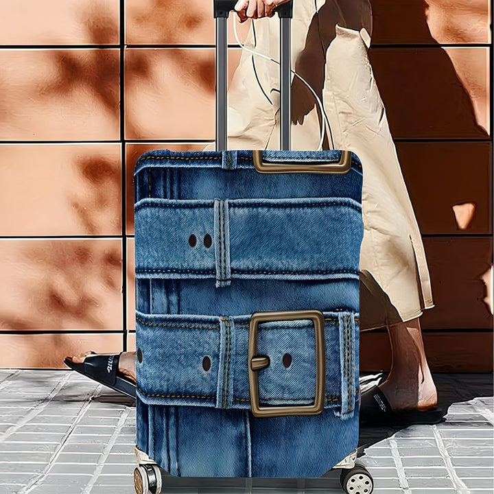 Unisex stylish suitcase cover with denim belt motif, elastic protective cover for rolling suitcase Bowlift