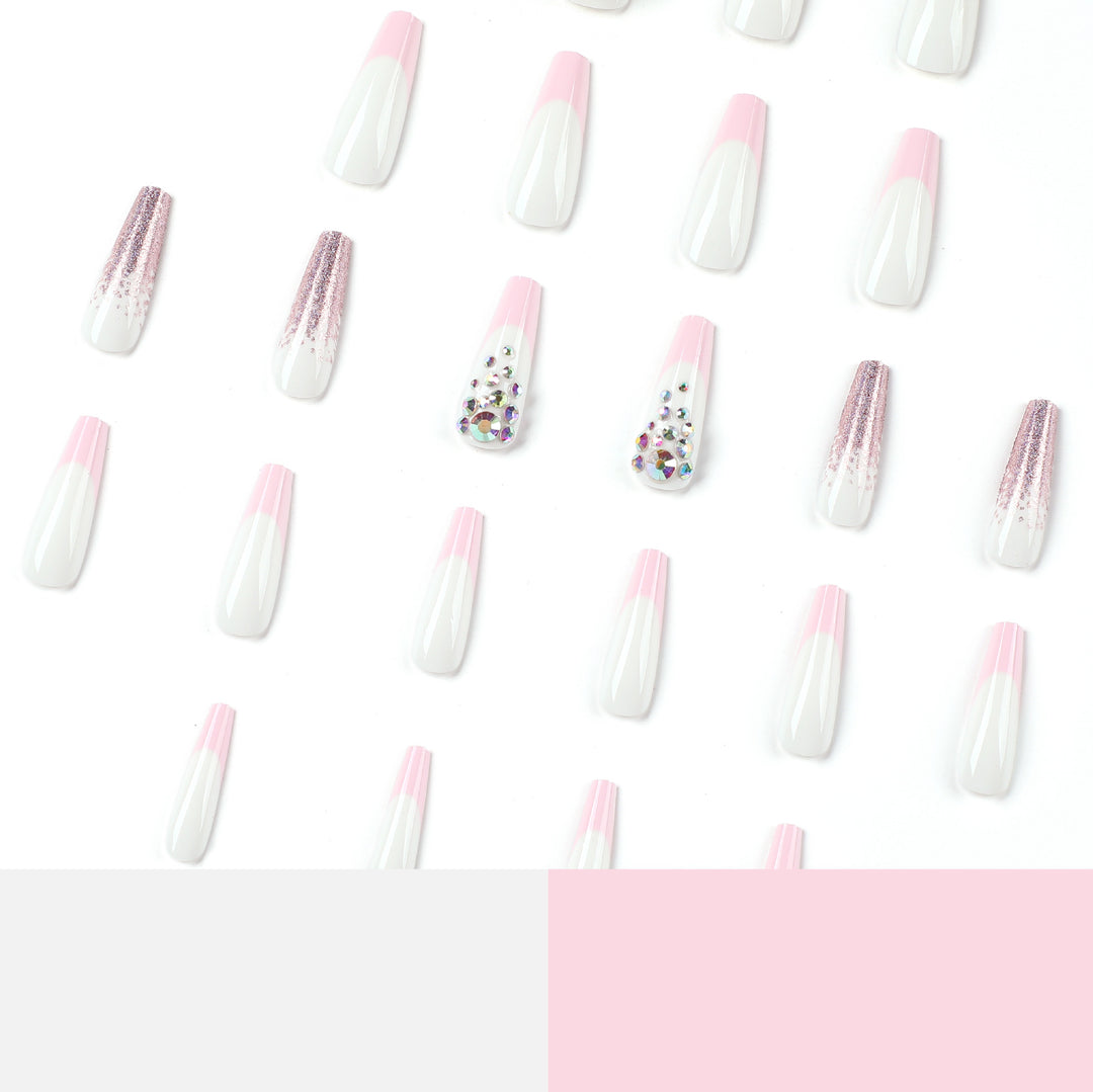 Artful Nail Extensions with Glitter and Rhinestone Decorations Bowlift