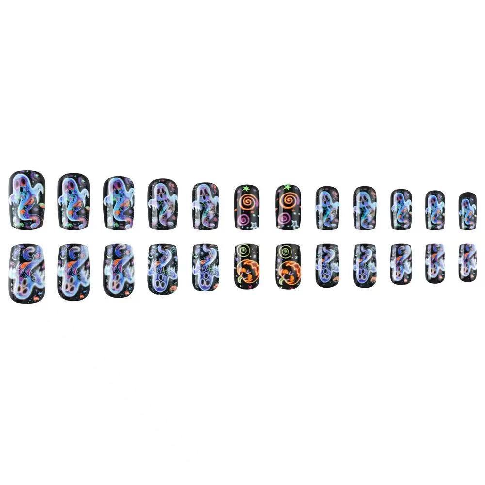 Creative nail art set with colorful Halloween designs and glitter effects Bowlift