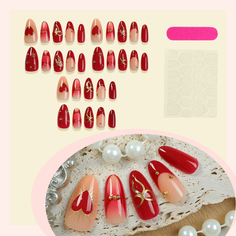 Decorative Press-On Nail Set with Elegant Heart and Floral Designs Bowlift