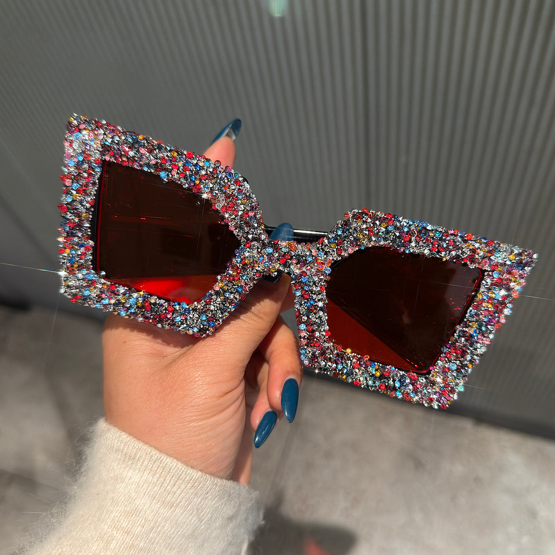 Ladies Glamorous Statement Sunglasses with Rhinestone-Embellished Frame Bowlift