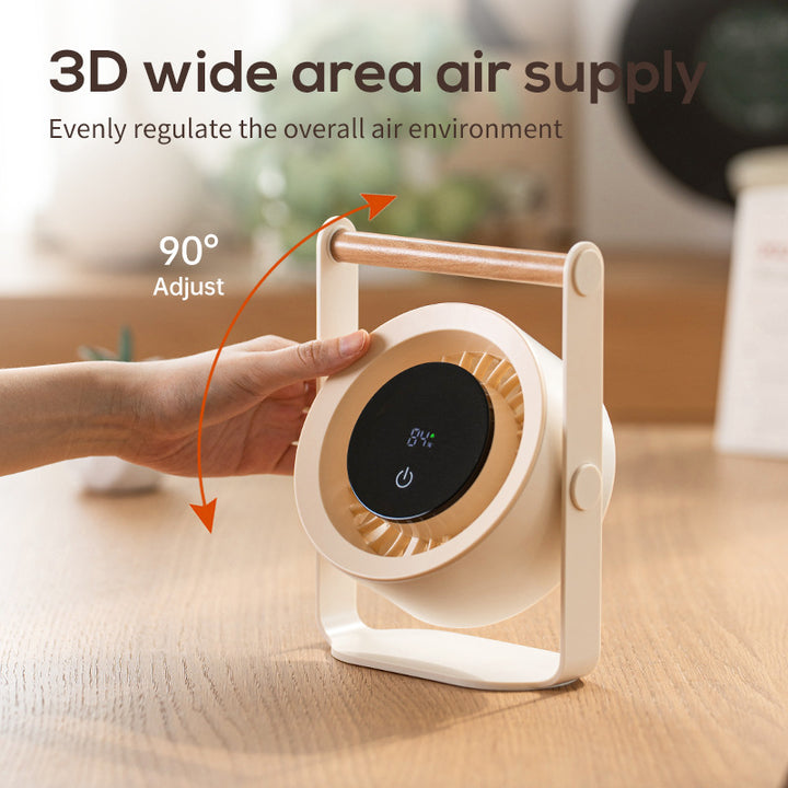 Unisex nano portable battery table fan with digital LED display and wood handle Bowlift