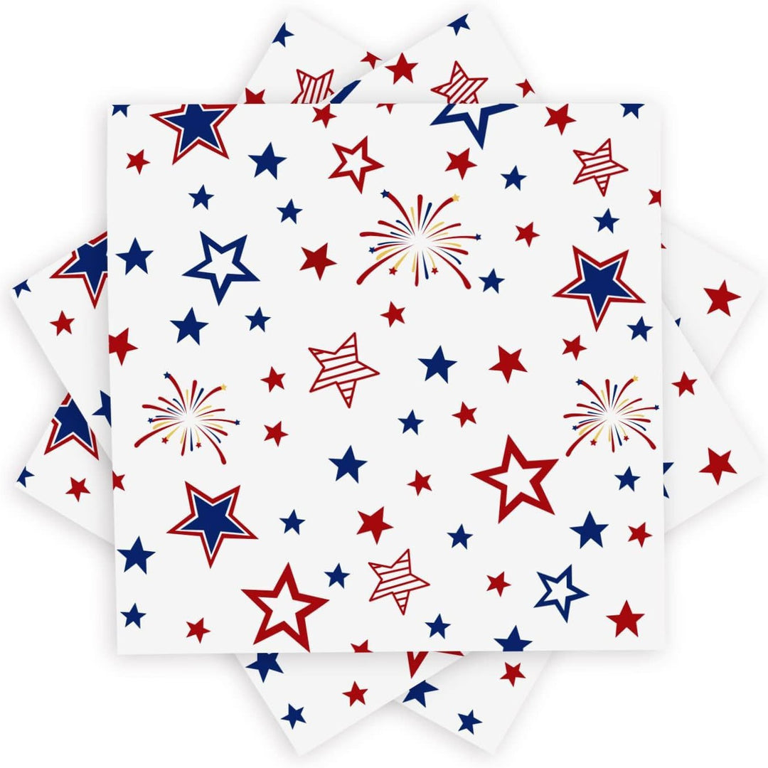 Unisex decorative disposable napkins with star and fireworks design, absorbent and two-ply Bowlift