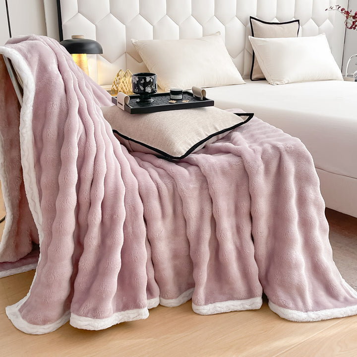 Plush Waffle-Textured Faux Fur Throw Blanket with Sherpa Backing Bowlift