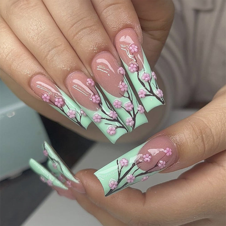 Floral Design Press-On Nails Set Bowlift