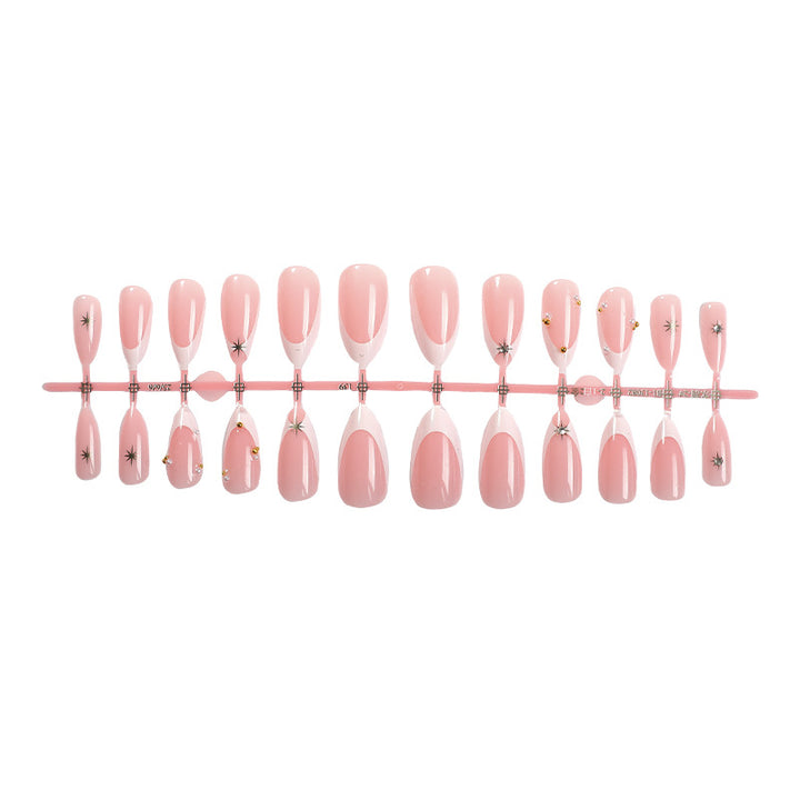 Decorative Press-On Nail Set with Elegant Star and Gem Accents Bowlift