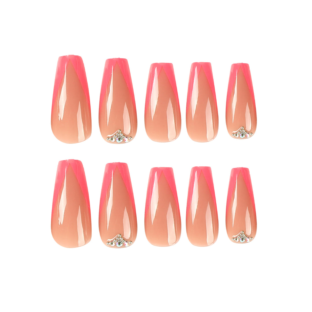 Artful Nail Extensions with Neon Tips and Rhinestone Decoration Bowlift