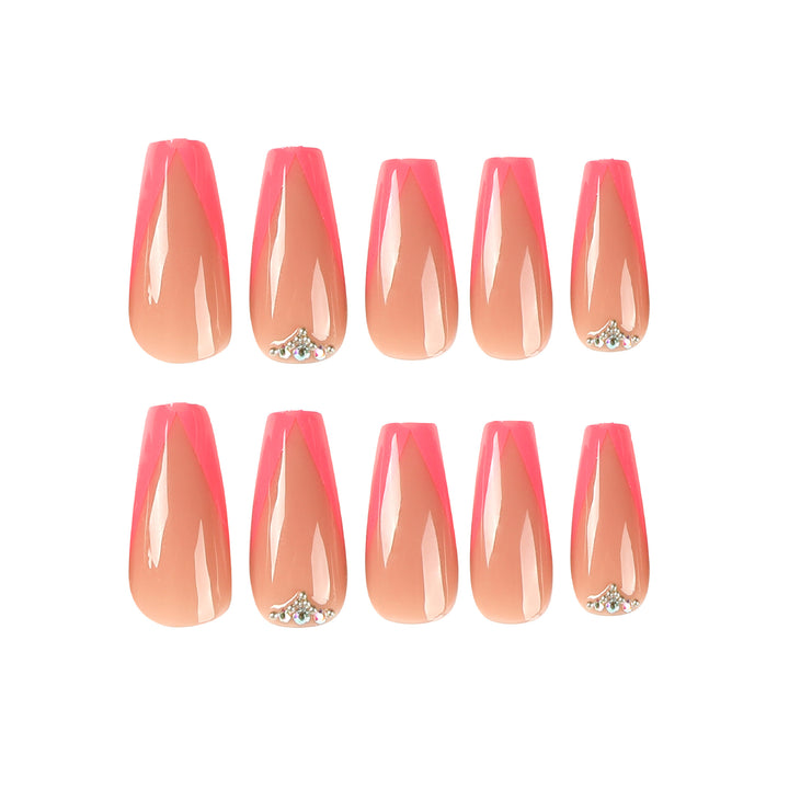 Artful Nail Extensions with Neon Tips and Rhinestone Decoration Bowlift
