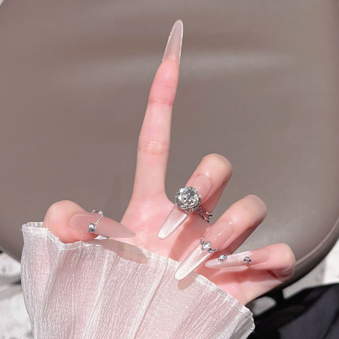 Luxury Glittery Stiletto Nail Extensions Bowlift