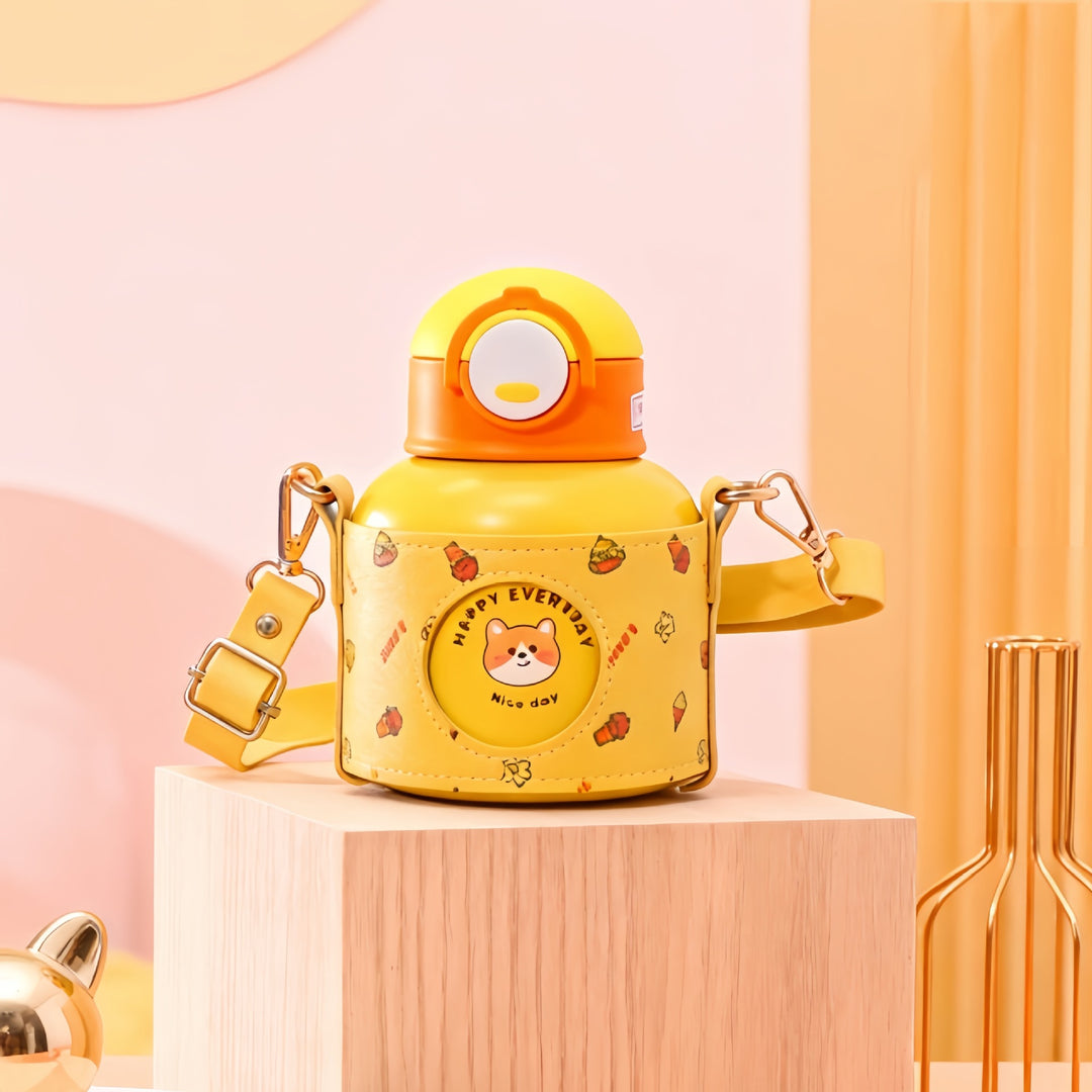 Women's Insulated Drinking Bottle with Cheerful Design and Practical Carry Strap Bowlift