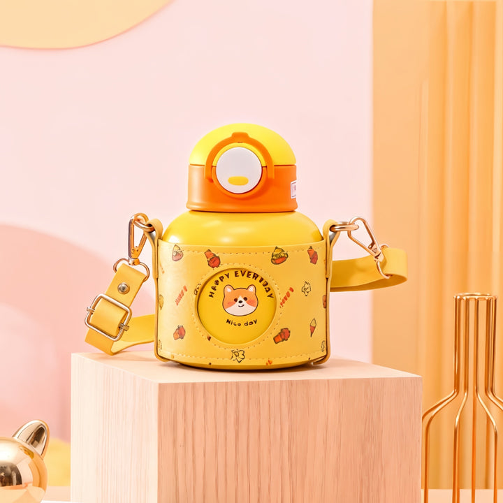 Women's Insulated Drinking Bottle with Cheerful Design and Practical Carry Strap Bowlift
