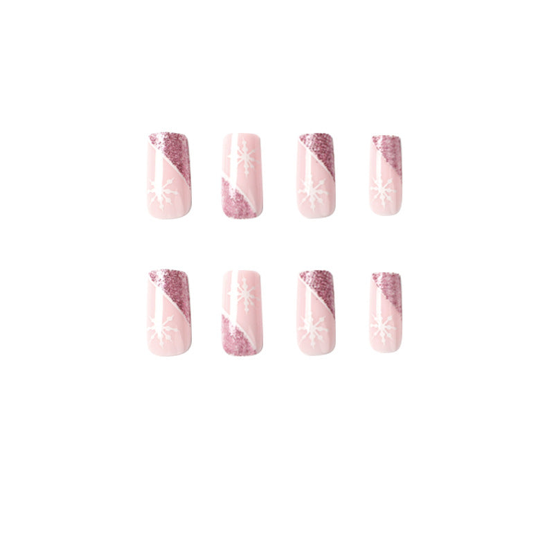 Artful Nail Extensions with Festive Glitter and Snowflake Design Bowlift