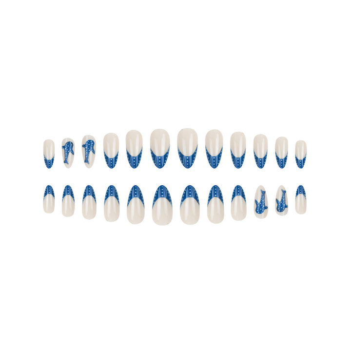 Elegant Shark-Inspired French Tip Press-On Nails Bowlift