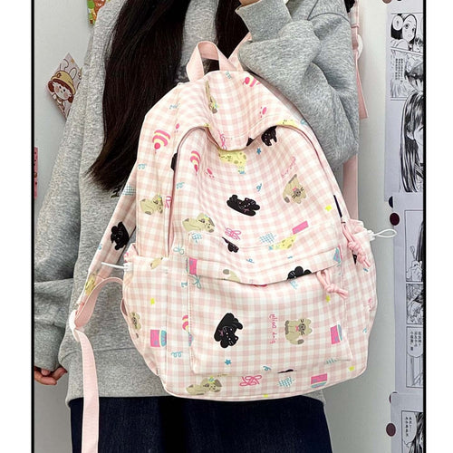 Backpack with Creative Checkered Pattern and Playful Appliqués Bowlift