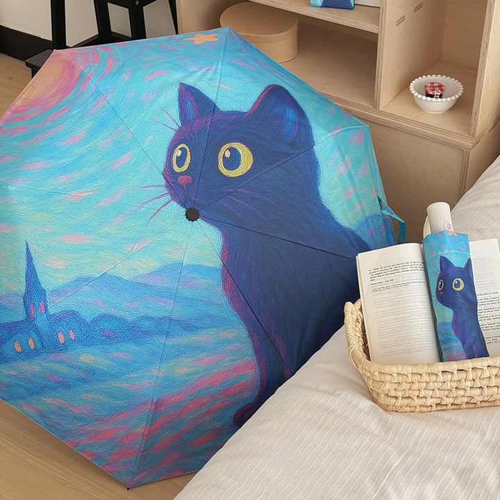 Women's folding umbrella with creative cat design and practical case Bowlift