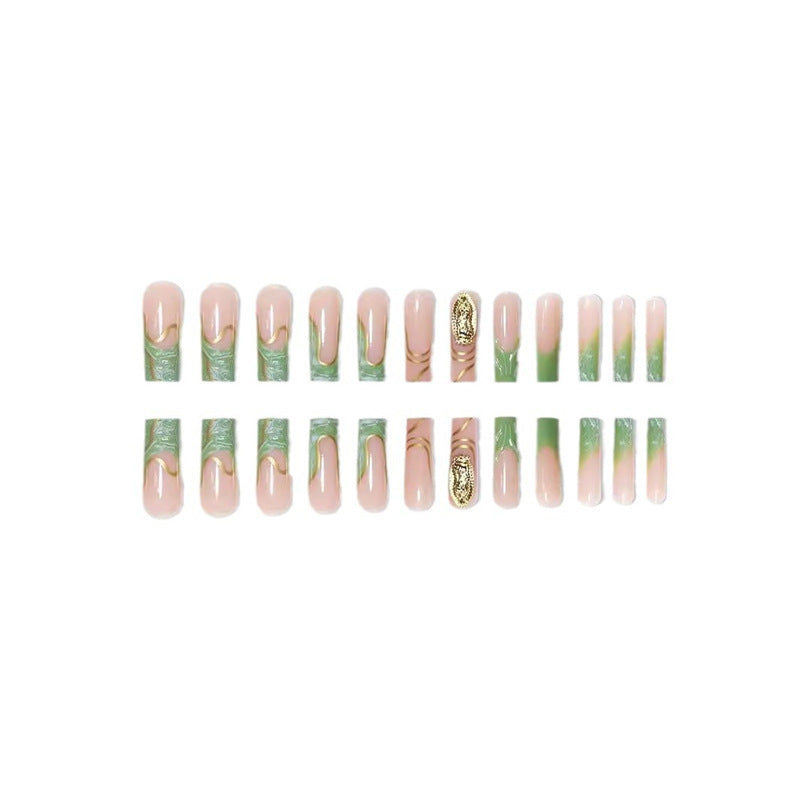 Artistic Press-On Nail Extensions with Gold Detailing Bowlift