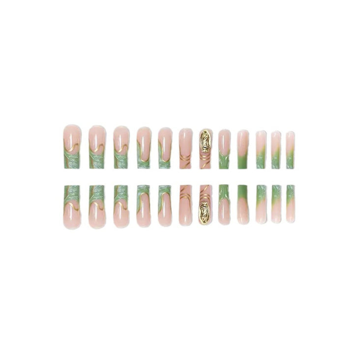 Artistic Press-On Nail Extensions with Gold Detailing Bowlift