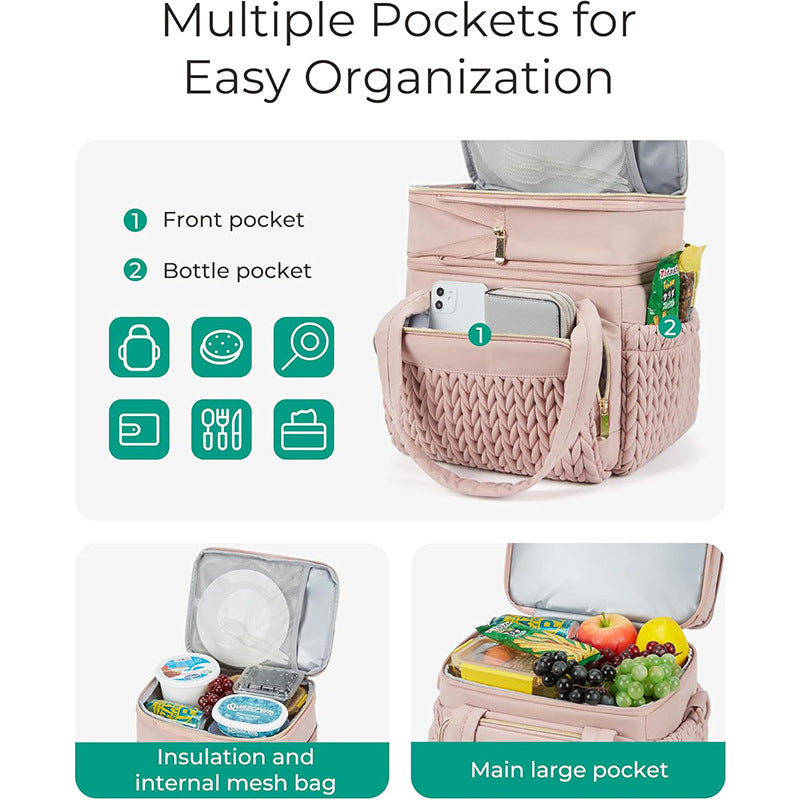 Insulated picnic bag with multi-layered interior compartment and practical carrying system Bowlift