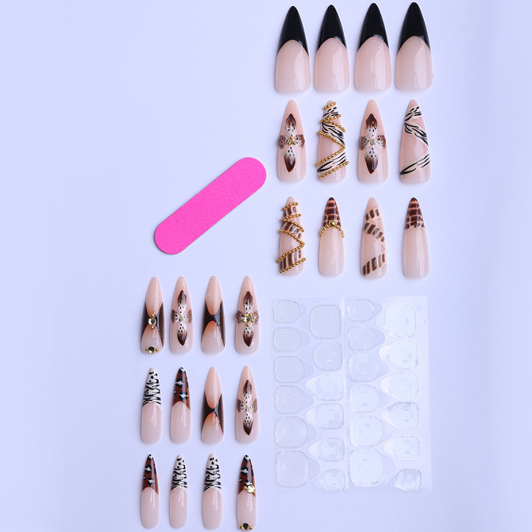 Artificial Stiletto Artificial Nails with Glamorous Animal Designs Bowlift