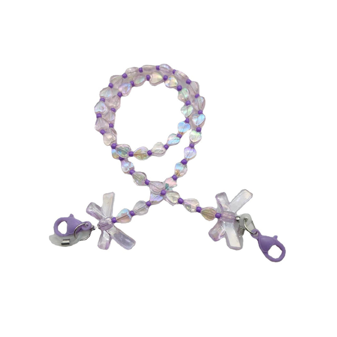 Fashionable glasses holder chain with heart and flower motifs Bowlift