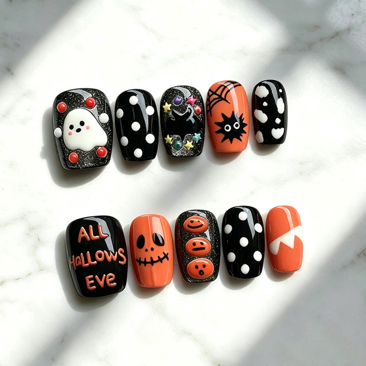 Festive Halloween-Themed Press-On Nail Set Bowlift