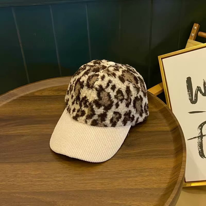 Women's Leopard Print Fleece Baseball Cap Bowlift