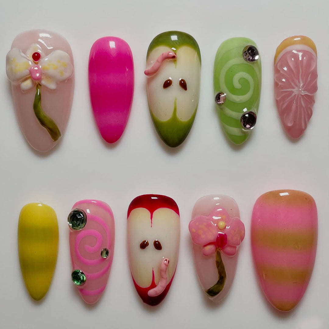 Playful Decorative Press-On Nail Art Set Bowlift