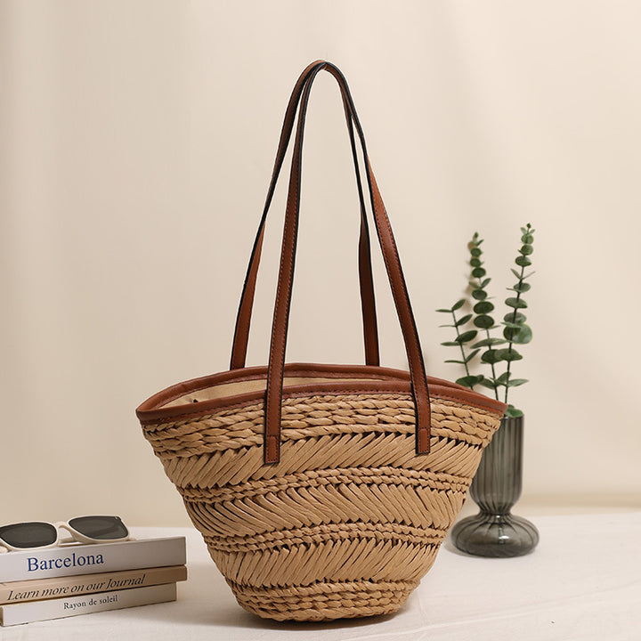 Braided basket bag with innovative leather handles Bowlift