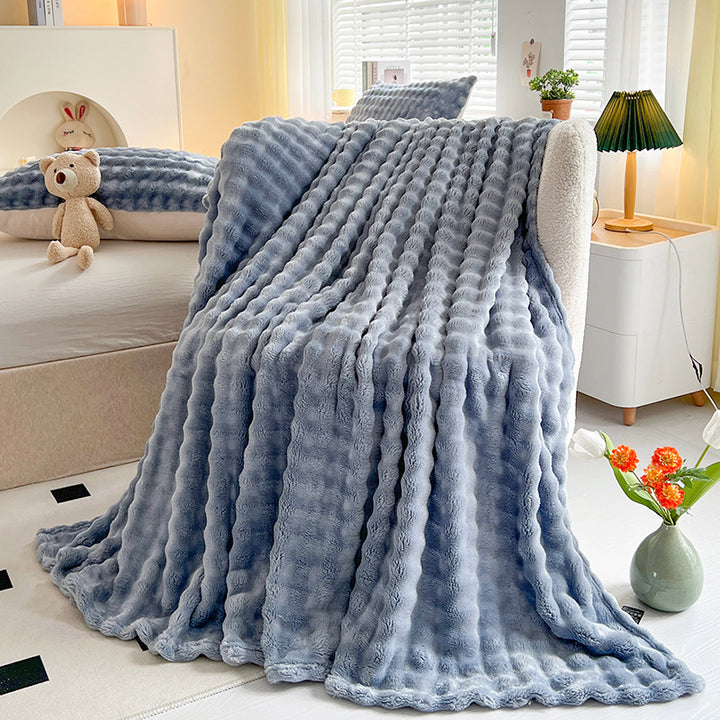 Women Plush Bedspread with Textured Design Bowlift
