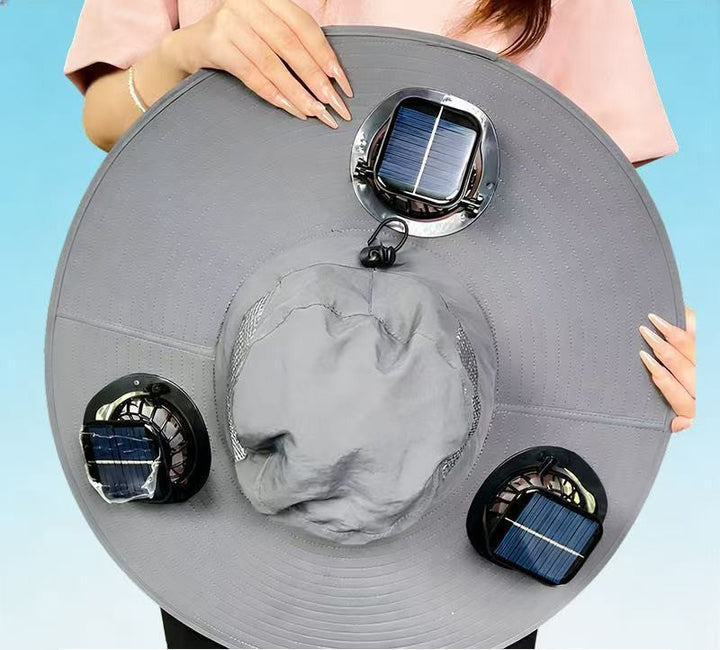 Wide sun hat with integrated solar fans breathable mesh adjustable chin strap Bowlift