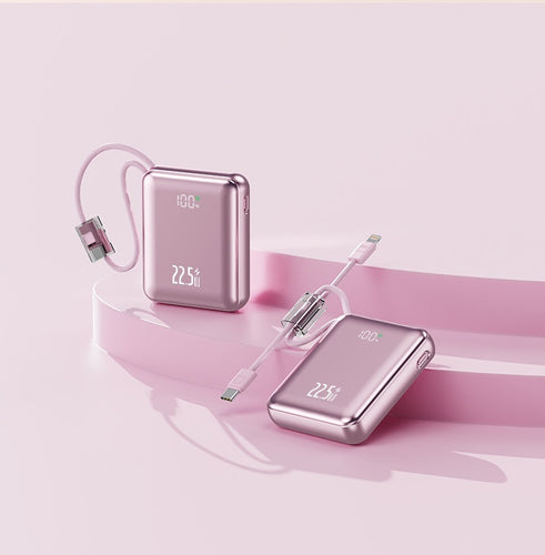 Compact power bank with digital power display and integrated charging cable Bowlift