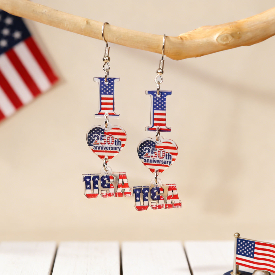 Women's eye-catching statement earrings made of acrylic with patriotic bow pendant Bowlift