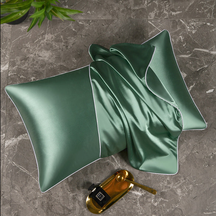 Mulberry Silk-Feel Satin Pillowcase Set with Piping and Hidden Zipper Bowlift
