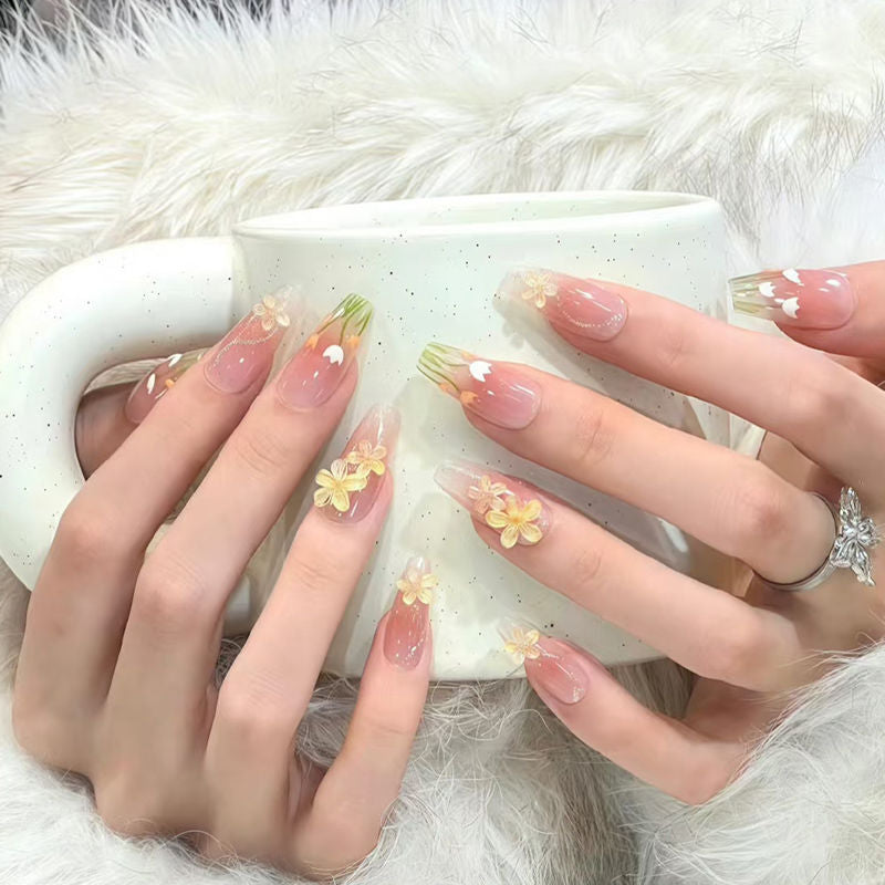 Artificial nails with floral patterns Bowlift