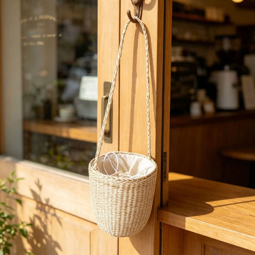 Handcrafted Natural Fiber Hanging Storage Basket Bowlift