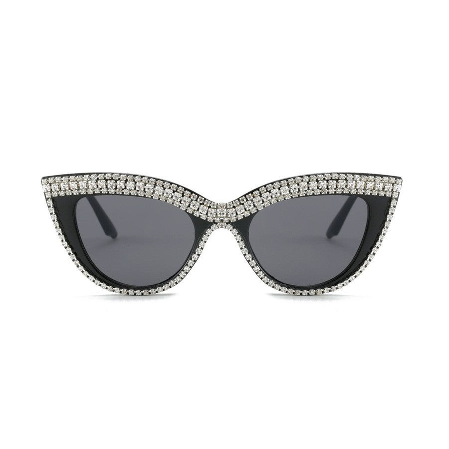Glamorous Rhinestone-Embellished Shield Sunglasses Bowlift