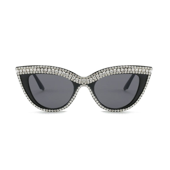 Glamorous Rhinestone-Embellished Shield Sunglasses Bowlift