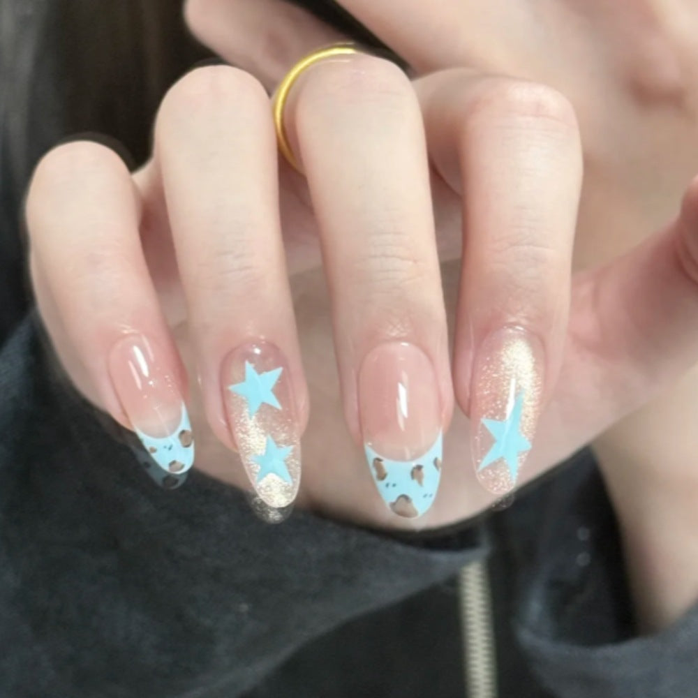 Thematic Press-On Nail Set with Star and Animal Print Bowlift