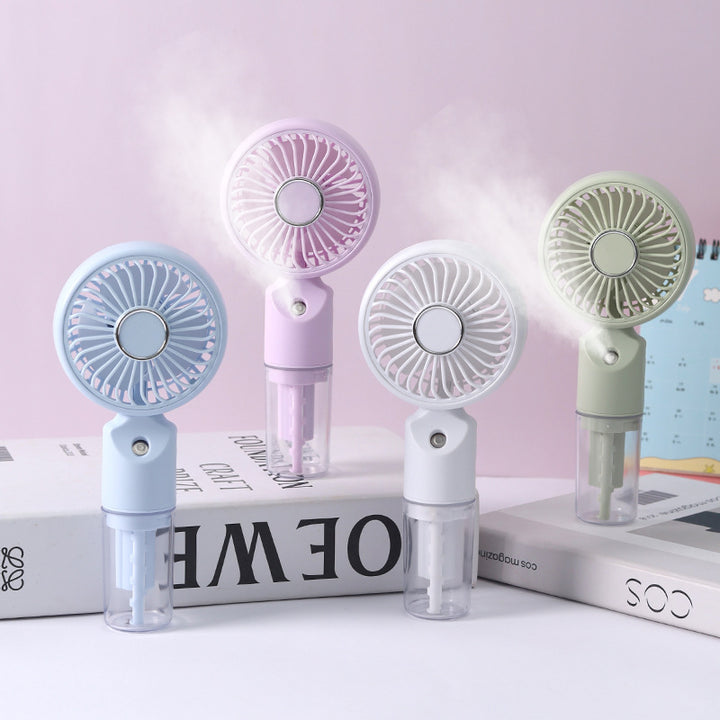 Cooling portable handheld misting fan with detachable water reservoir adjustable-speed USB-C rechargeable foldable stand Bowlift