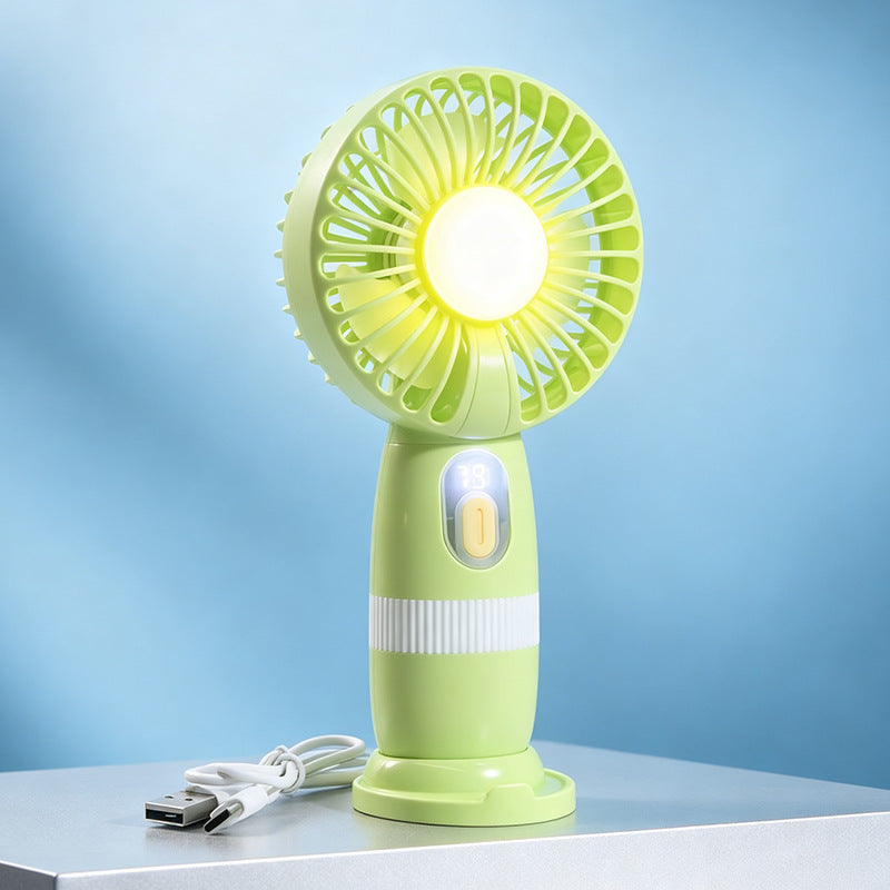 Women's Portable Handheld Fan with LED Lighting and Digital Temperature Display Bowlift