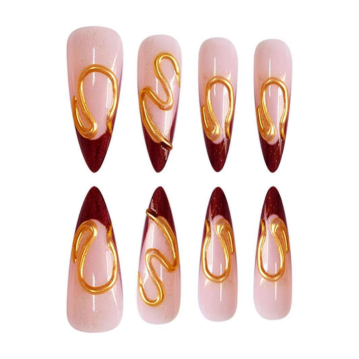 Artistic Stiletto Nail Extensions with Abstract Design Bowlift
