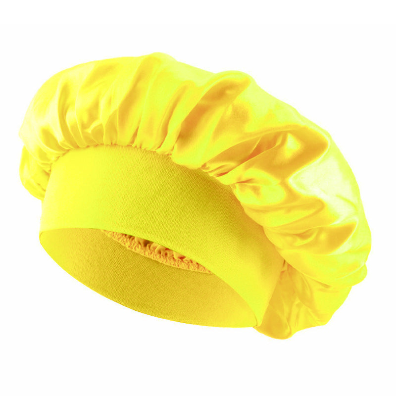 Satin sleep bonnet with wide protective elastic band Bowlift