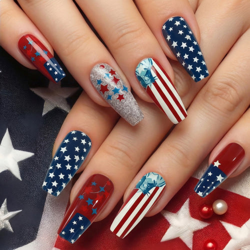 Festive artificial nails with patriotic motifs Bowlift