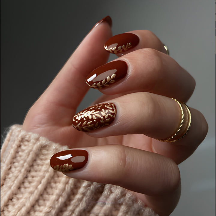 Elegant Botanical Press-On Nail Art Bowlift