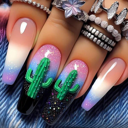 Creative Nail Art with Cactus Design Bowlift