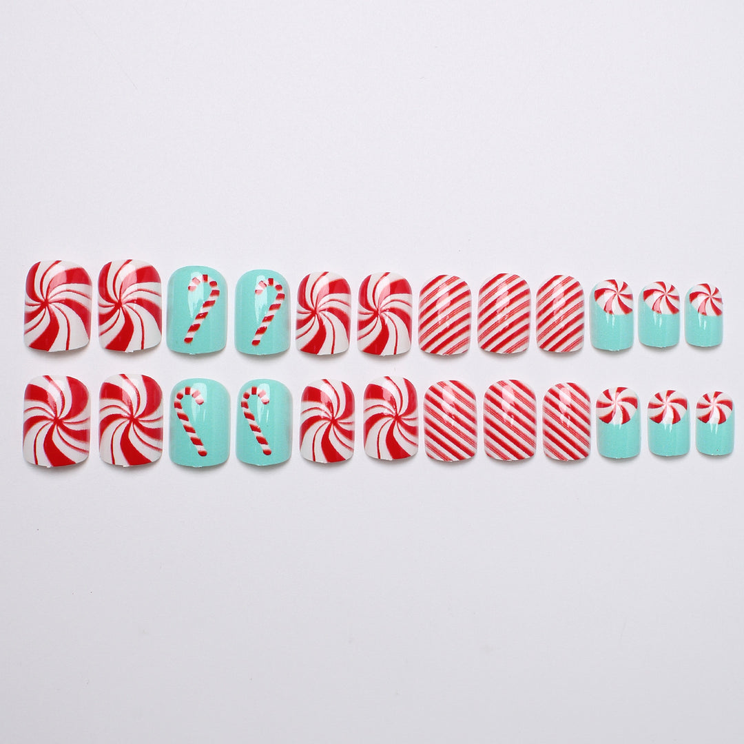 Festive Candy Cane Press-On Nails Bowlift